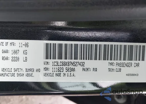 2007 Chrysler Sebring Limited z USA, uszkodzony, nr VIN 1C3LC66K87N527432